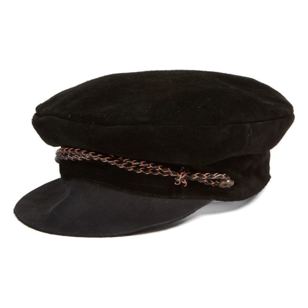 Black Suede Cap with Chain Detail